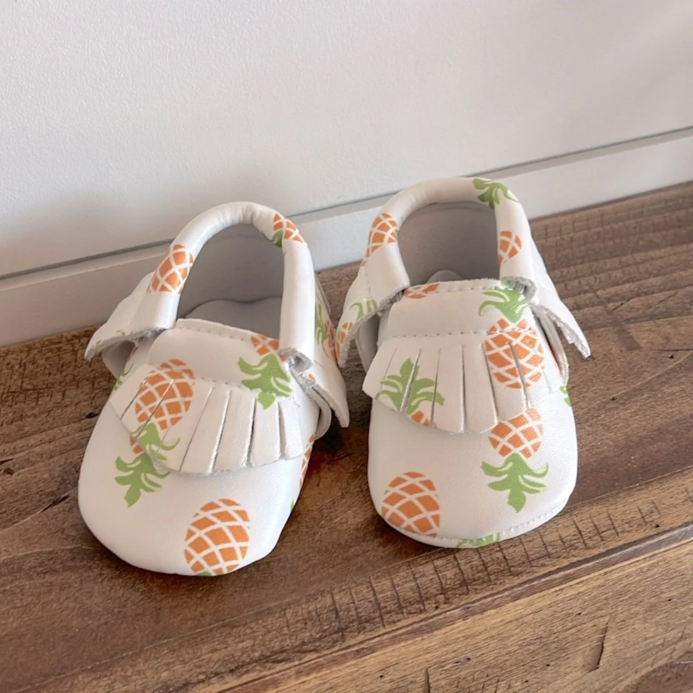 Cream Baby Walker Shoes with Pineapple Print